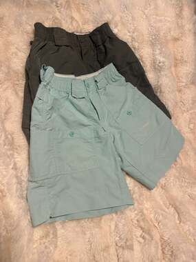 Lot of 2 AFTCO Boys Fishing Shorts Mint Green & Charcoal Grey/ Size: L (28)